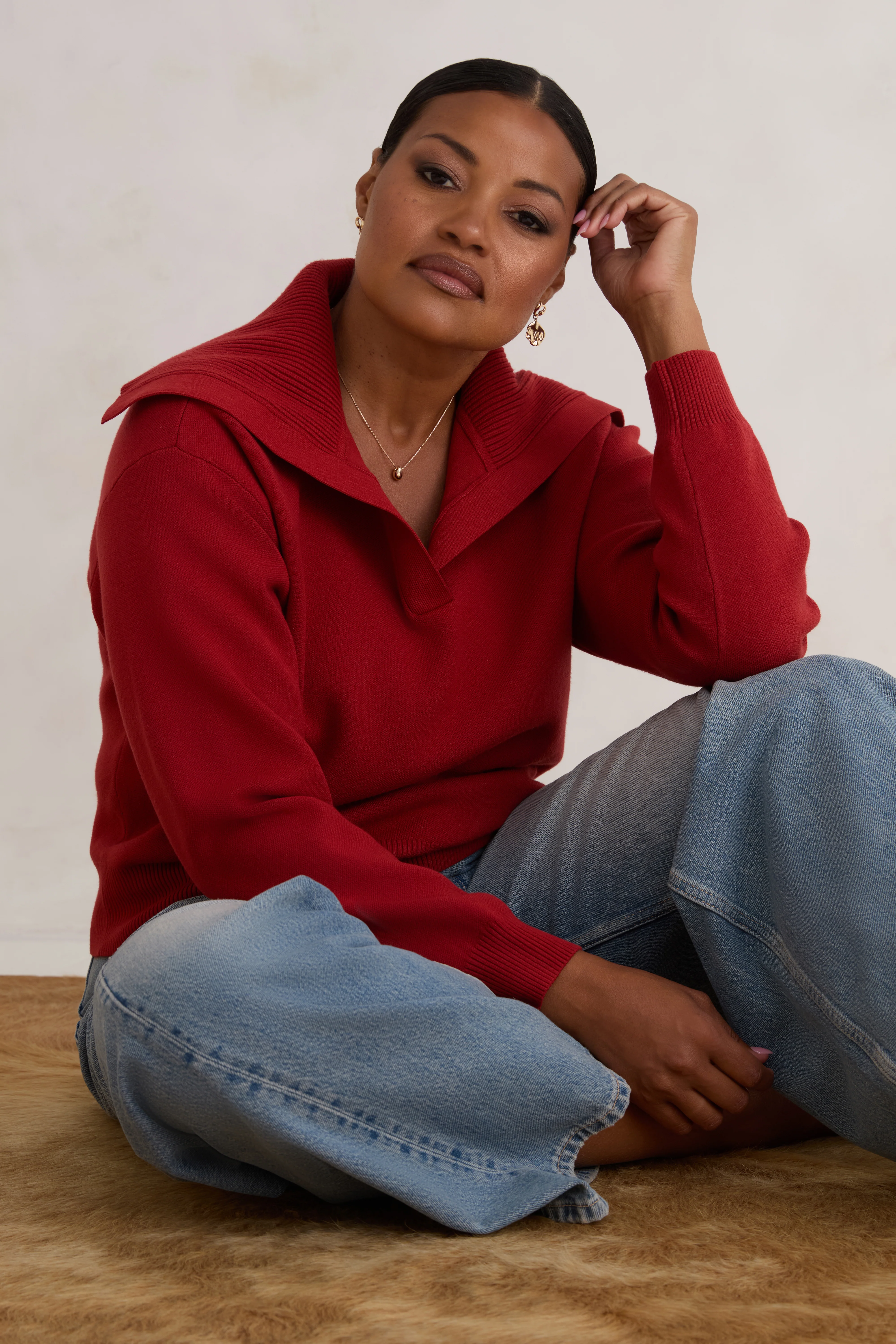 The Wide Collar Sweater - Brick Red - Image 5